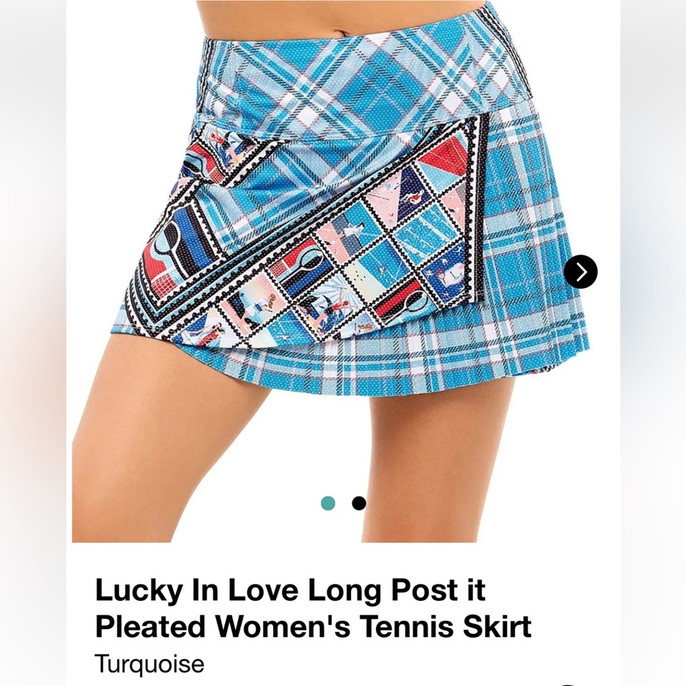 EUC Lucky In Love Long Post it Pleated Women's Tennis Skirt Turquoise Size Large